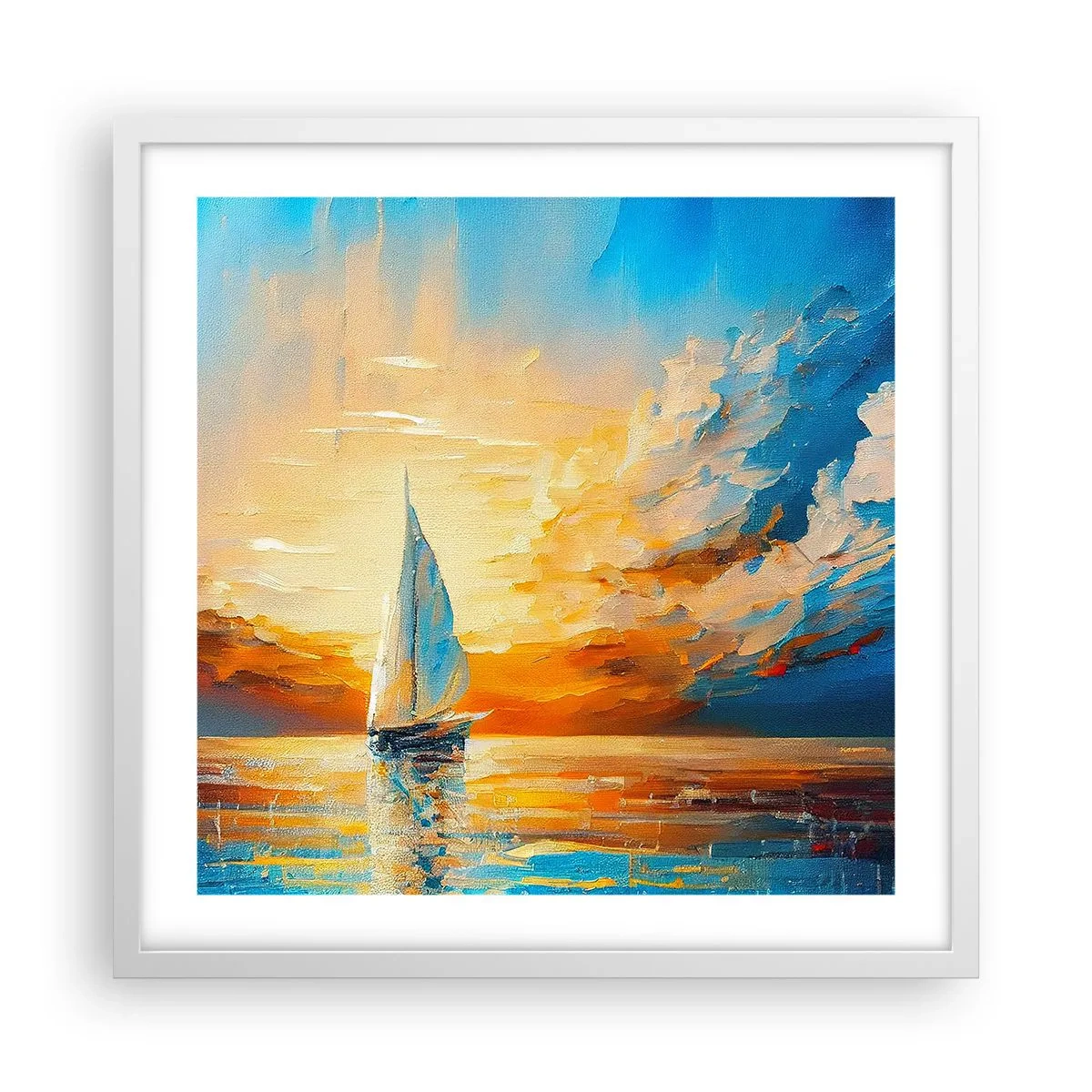 Plakat i hvid ramme - Sejler i guld - 50x50 cm