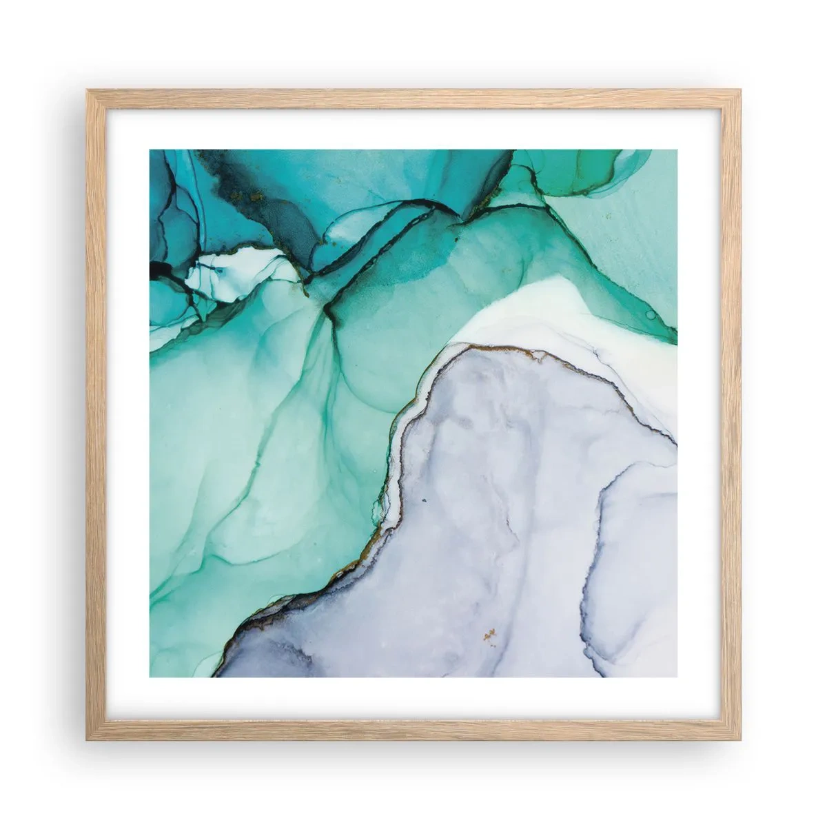 Plakat i ramme af lyst egetræ - Undersøgelse i turkis - 50x50 cm
