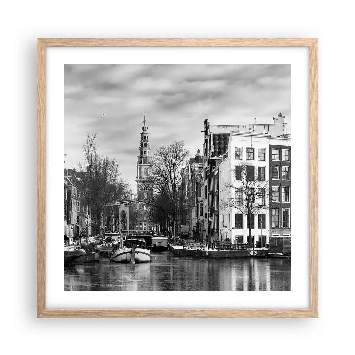 Plakat i ramme af lyst egetræ - Amsterdam stemning - 50x50 cm