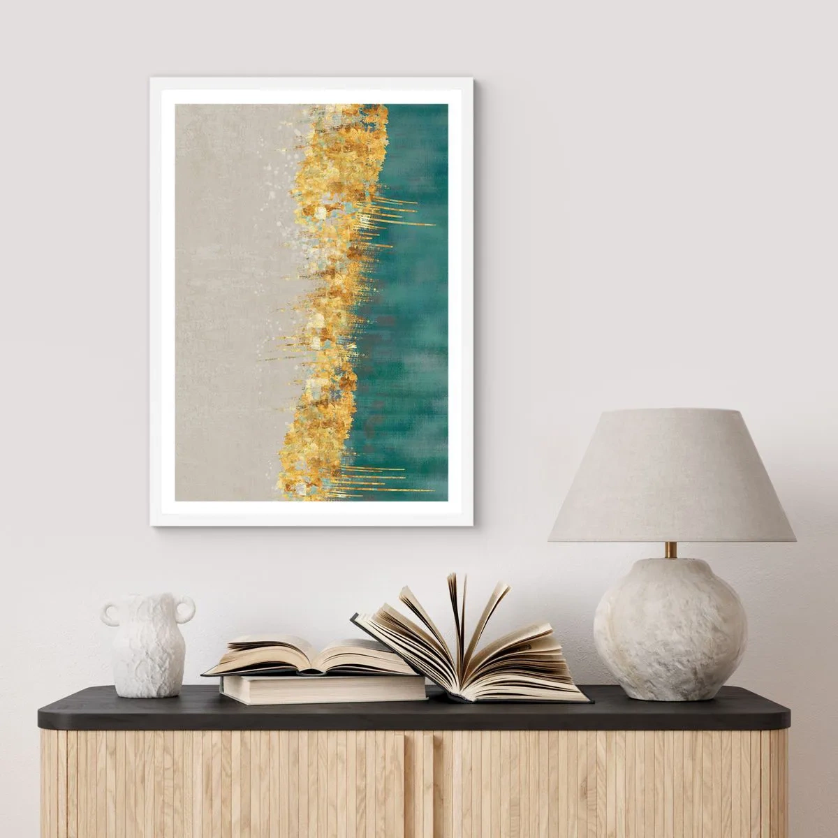 Plakat i hvid ramme - Den gyldne grænse - 70x100 cm