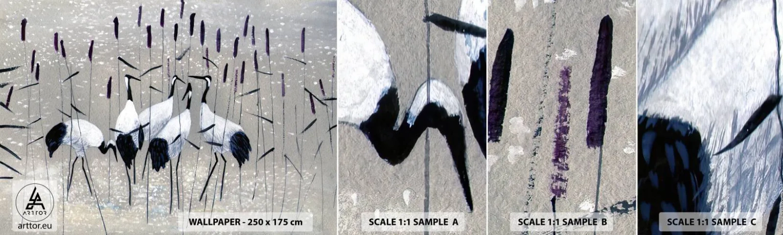 Fototapet Prøve Standard Eco - Blandt sine egne - Kran, Fugl, Natur - 100x30 cm