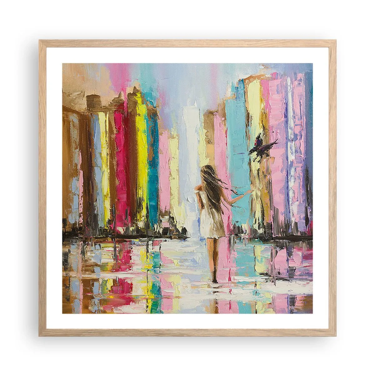 Plakat i ramme af lyst egetræ - Følg mig - 60x60 cm