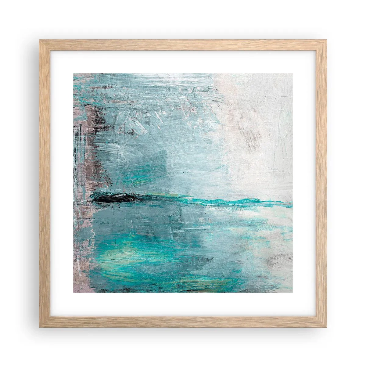 Plakat i ramme af lyst egetræ - Horisontalt med blå farve - 40x40 cm