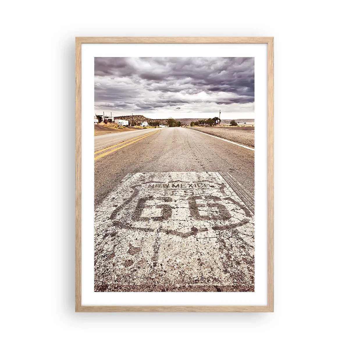 Plakat i ramme af lyst egetræ - Mother Road - amerikansk legende - 50x70 cm