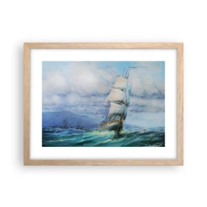 Plakat i ramme af lyst egetræ - God vind - 40x30 cm