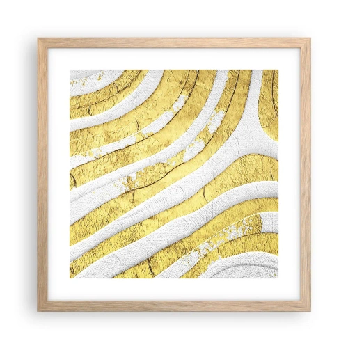 Plakat i ramme af lyst egetræ - Sammensætning i hvidt og guld - 40x40 cm
