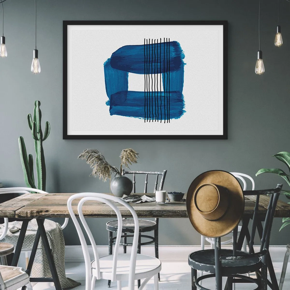 Plakat i sort ramme - Blå-sort sammensætning - 50x40 cm