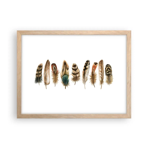 Plakat i ramme af lyst egetræ - Variation med fjer - 40x30 cm