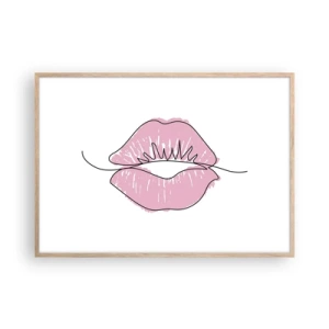 Plakat i ramme af lyst egetræ - Klar til at kysse? - 100x70 cm