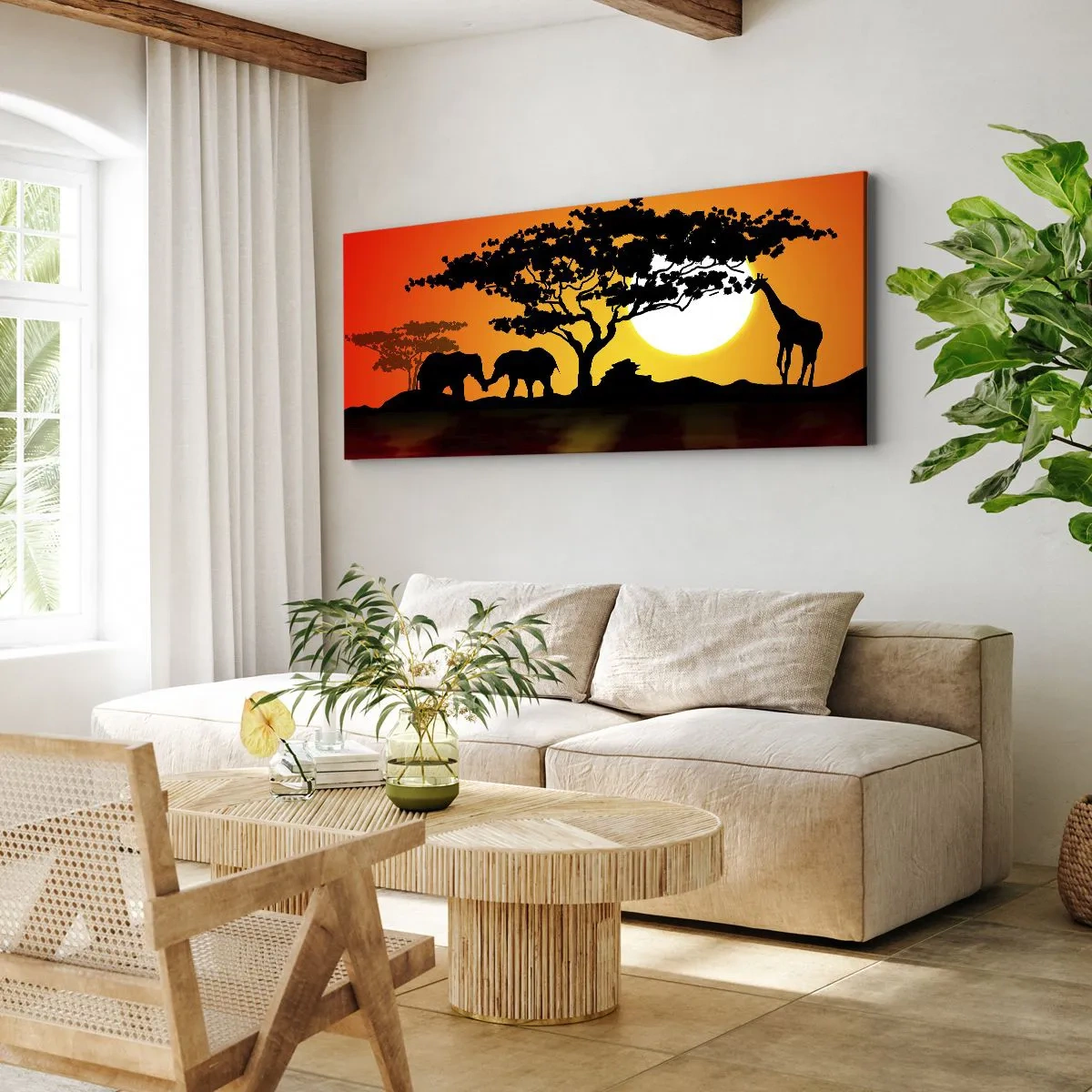 Lærredstryk - Billede på lærred - Møde på savannen - 120x50 cm