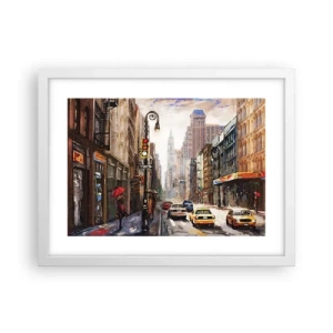 Plakat i hvid ramme - New York - også farverig i regnvejr - 40x30 cm