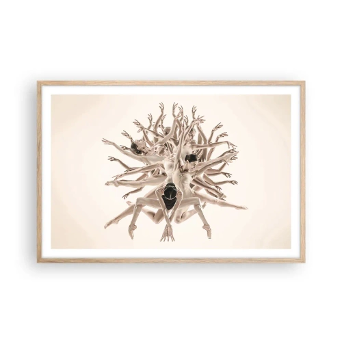 Plakat i ramme af lyst egetræ - Blomstrende i dans - 91x61 cm