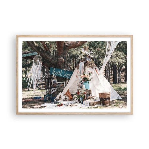 Plakat i ramme af lyst egetræ - Make love… - 91x61 cm