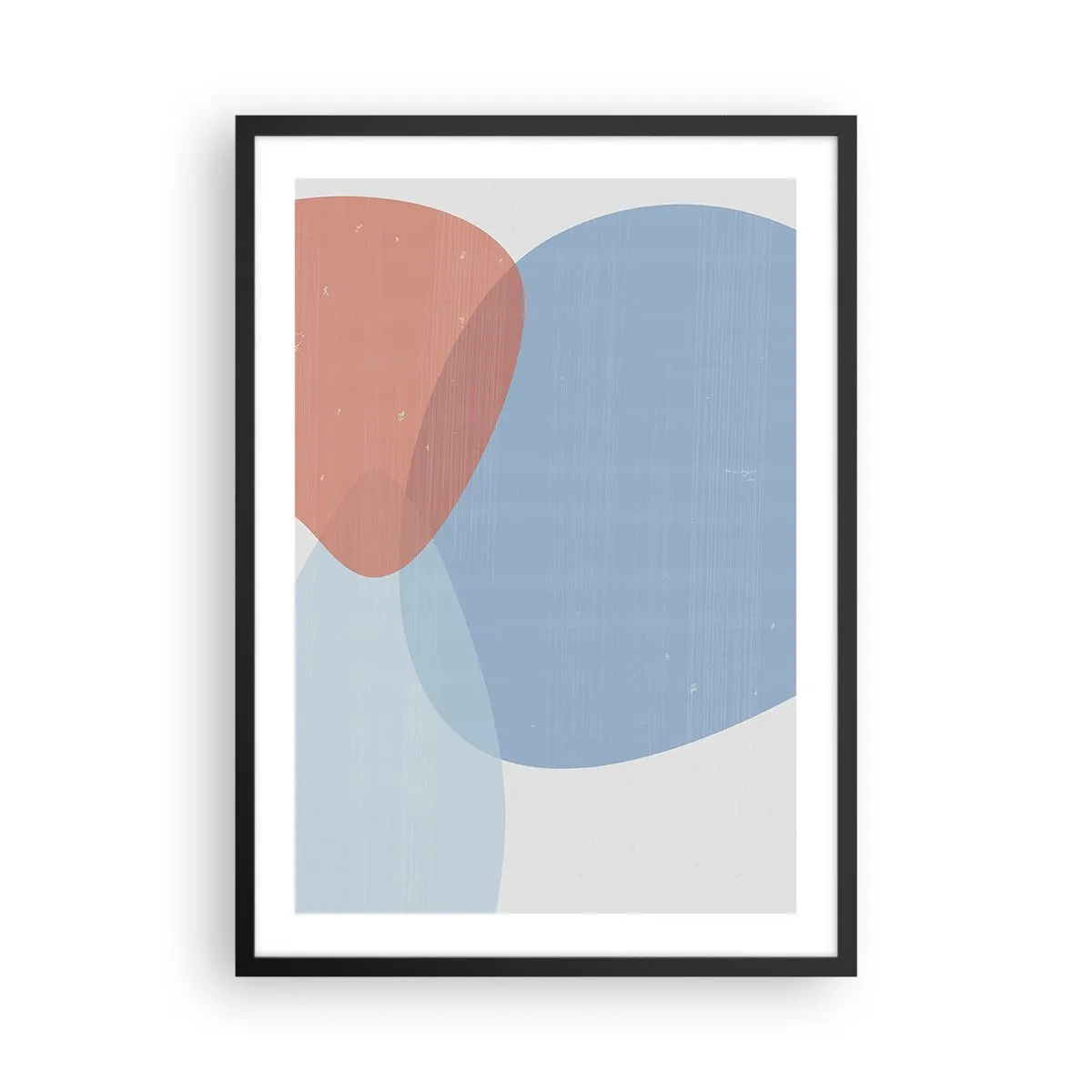 Plakat i sort ramme - Abstrakte former i blå og beige farver - 50x70cm - Pastelfarvede relationer - Moderne vægdekoration til stue og soveværelse ARTTOR