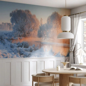 Fototapet Selvklæbende Deluxe Sticker - Alt lyser i solskinnende krystal - Landskab, Vinter, flod - 100x70 cm