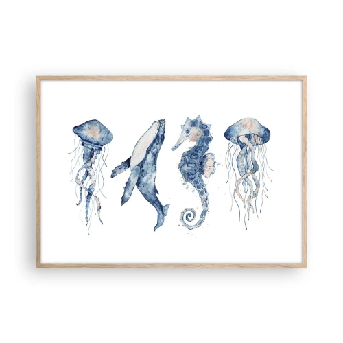 Plakat i ramme af lyst egetræ - Havets vidundere - 100x70 cm