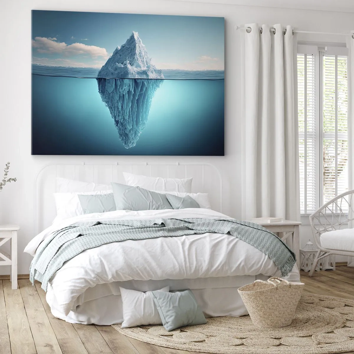 Lærredstryk - Billede på lærred - Et isbjerg synligt over og under vandoverfladen - 70x50cm - Dronning af is - Moderne vægdekoration til stue og soveværelse ARTTOR