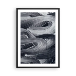 Plakat i sort ramme - Abstrakte sorte og hvide linjer i en harmonisk vævning - 50x70cm - Virkelighedens flygtighed - Moderne vægdekoration til stue og soveværelse ARTTOR