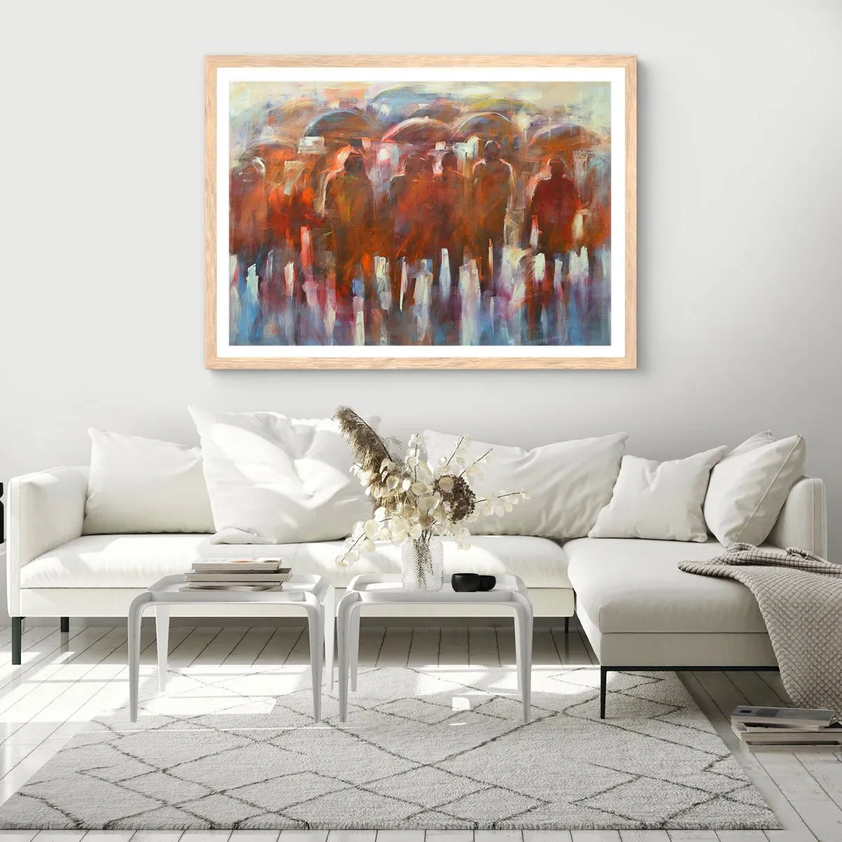 Plakat i ramme af lyst egetræ - Lige i regn og tåge - 100x70 cm