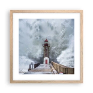 Plakat i ramme af lyst egetræ - Vandets brusen, vindens susen, lyden af vinden - 40x40 cm