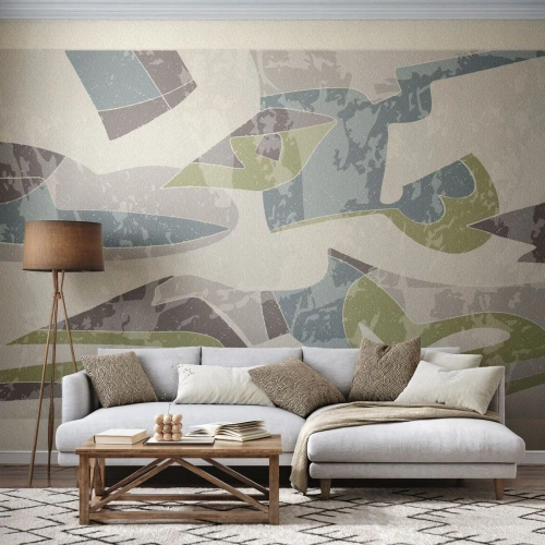 Fototapet Standard Eco - Abstrakt komposition i nuancer af grøn og blå - 100x70cm - Komposition bag glas - Moderne vægdekoration til stue og soveværelse ARTTOR