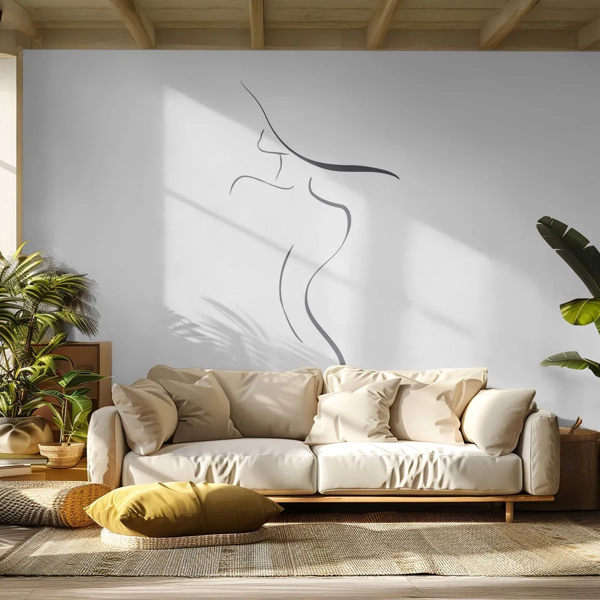 Fototapet Selvklæbende Deluxe Sticker - Flygtig som en bølge - Abstraktion, Kvindes krop, Kvinde i en hat - 250x175 cm
