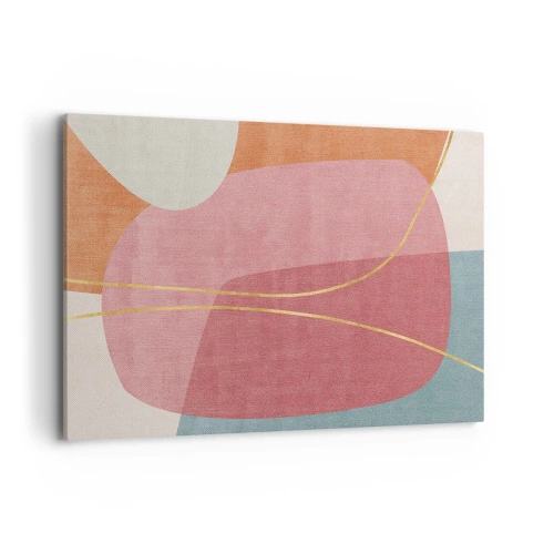 Lærredstryk - Billede på lærred - Pastelkomposition med guldtråd - 100x70 cm