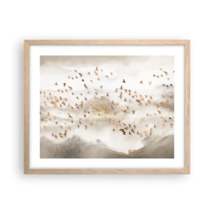 Plakat i ramme af lyst egetræ - Det er på tide... - 50x40 cm