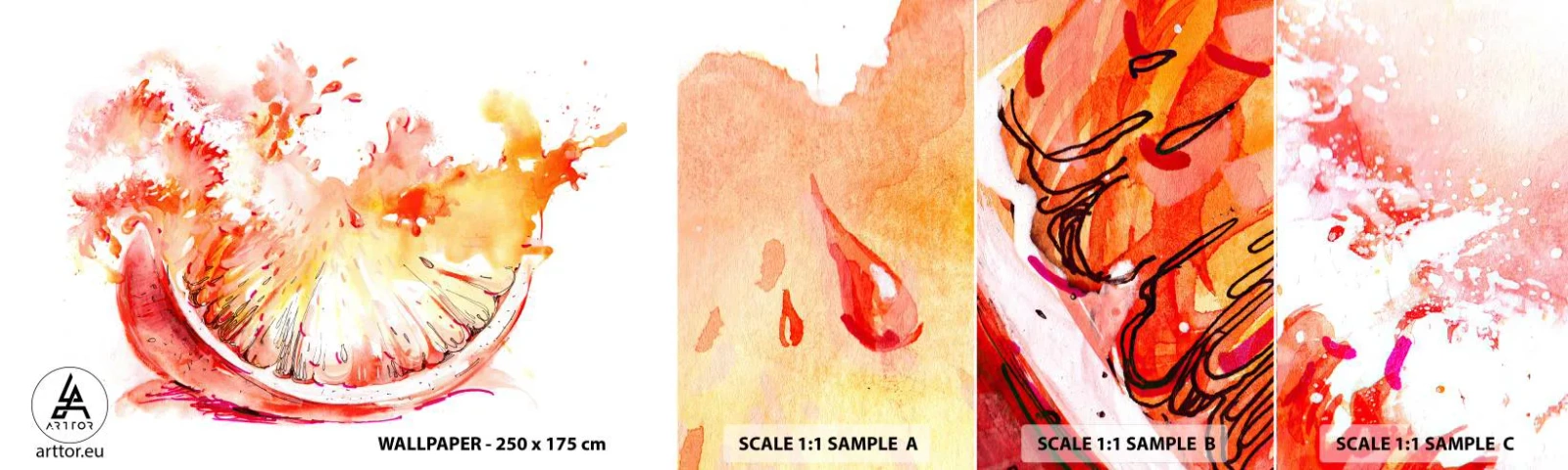 Fototapet Prøve Standard Eco - Saftig forfriskning - Abstraktion, orange, Grafik - 100x30 cm