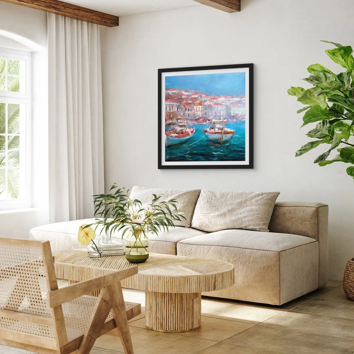 Plakat i sort ramme - Italiensk bugt - 30x30 cm