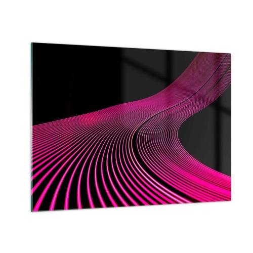 Billede på glas - Lyserøde lyslinjer på en sort baggrund - 70x50cm - En allé af lys - Moderne vægdekoration til stue og soveværelse ARTTOR