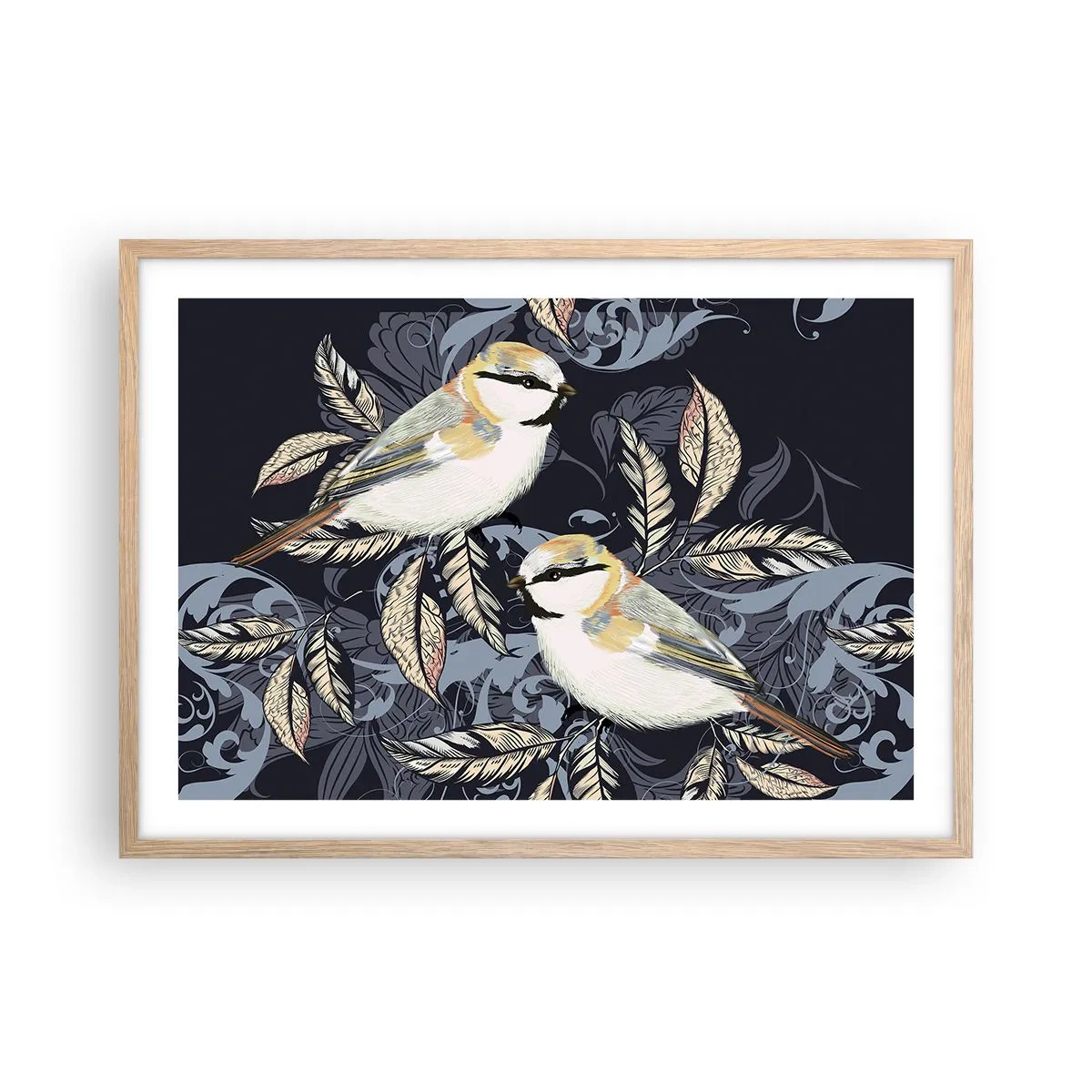 Plakat i ramme af lyst egetræ - Gul-blå espalier - 70x50 cm