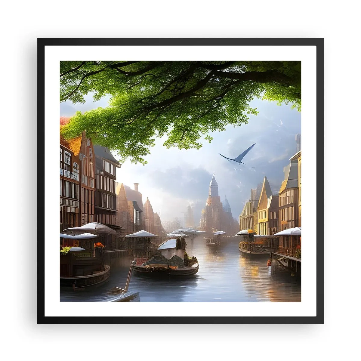 Plakat i sort ramme - Hollandsk bybillede - 60x60 cm