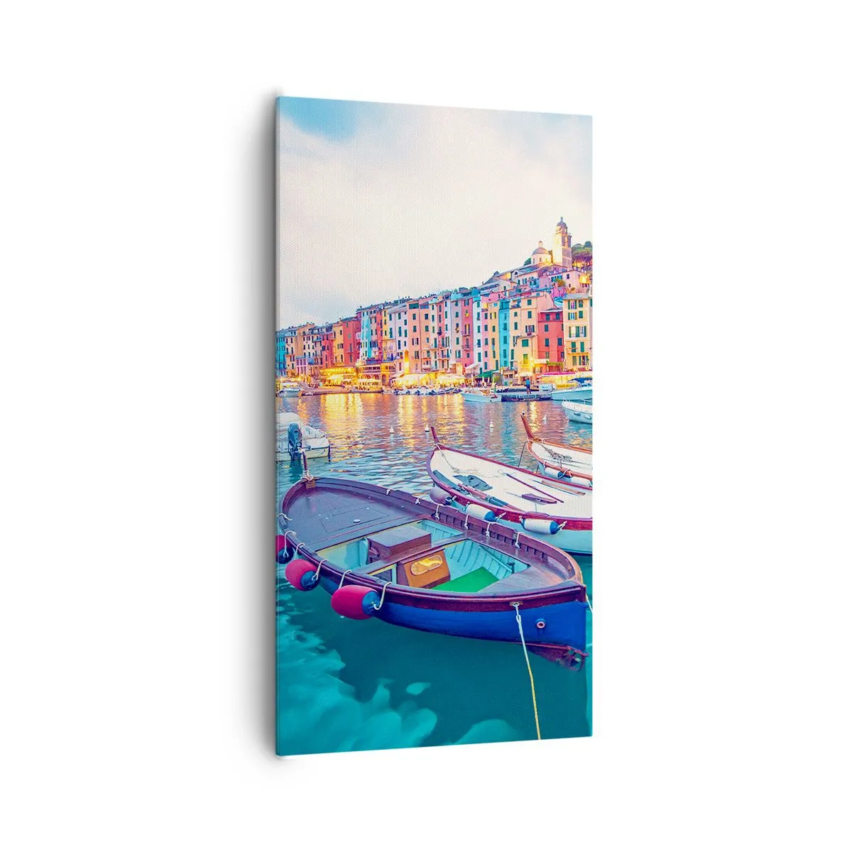 Lærredstryk - Billede på lærred - En farverig aften i havnen - 65x120 cm