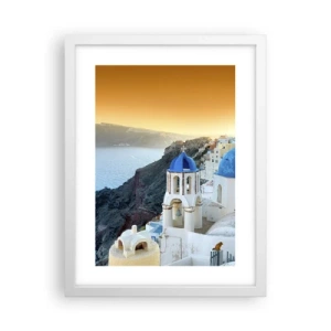 Plakat i hvid ramme - Santorini - omfavnet af klipperne - 30x40 cm