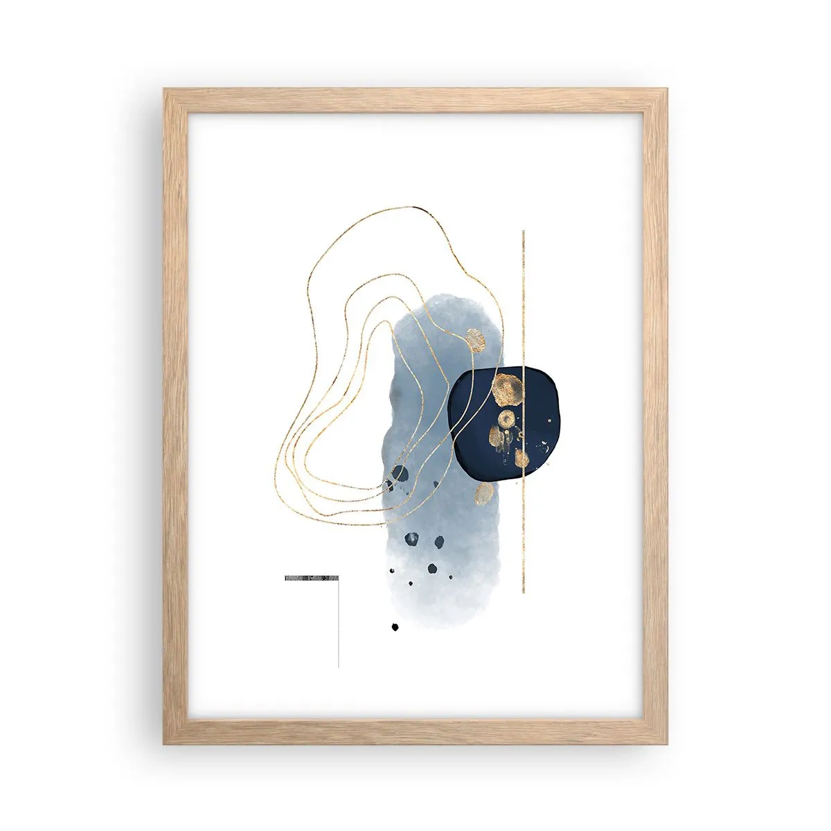 Plakat i ramme af lyst egetræ - Blå-gylden fantasi - 30x40 cm
