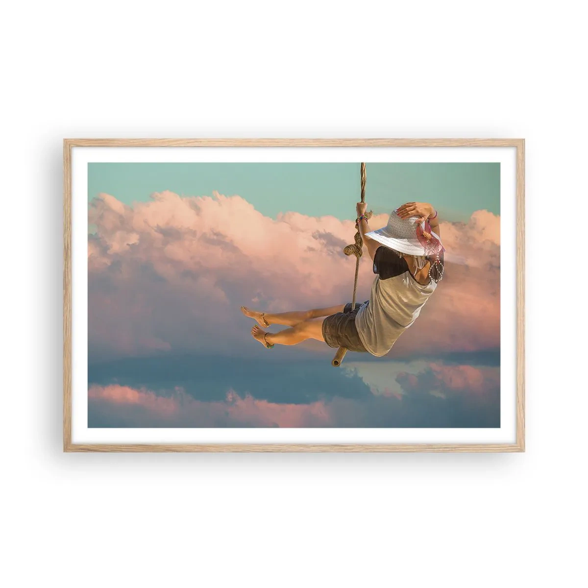 Plakat i ramme af lyst egetræ - Sjov i skyerne - 91x61 cm