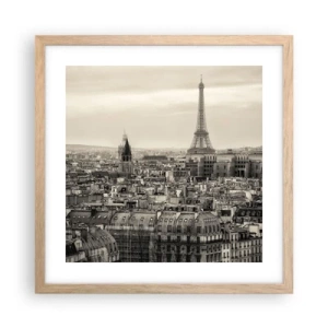 Plakat i ramme af lyst egetræ - Over Paris' hustage - 40x40 cm