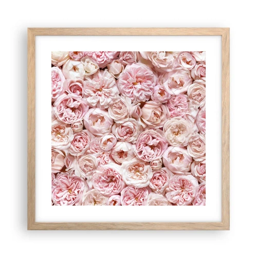Plakat i ramme af lyst egetræ - Overstrøet med roser - 40x40 cm