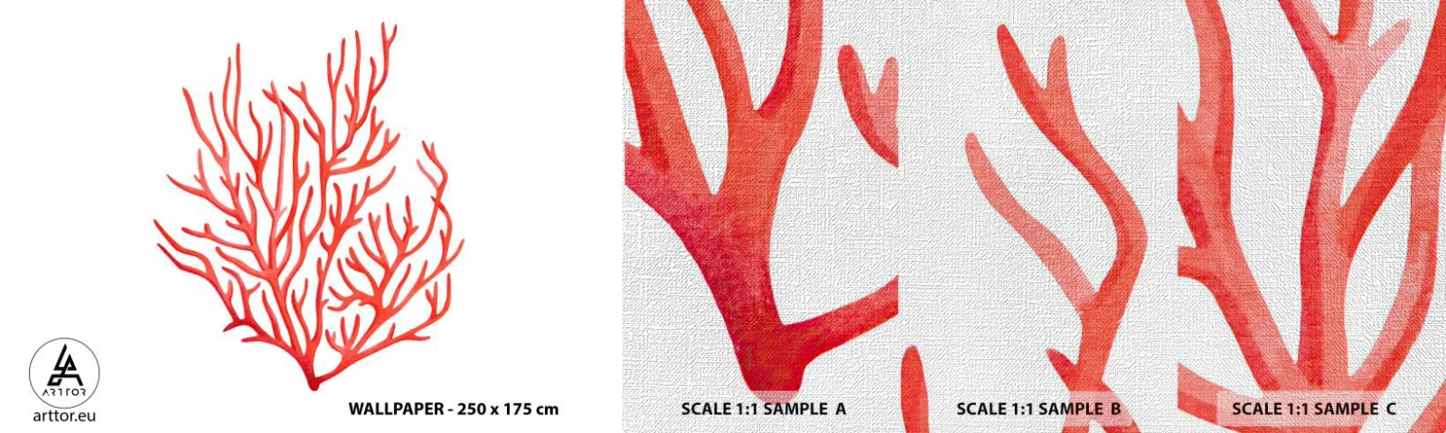 Prøve Fototapet Premium Canvas - Koral-filigran - koralrev, Ved havet, Minimalistisk - 100x30 cm