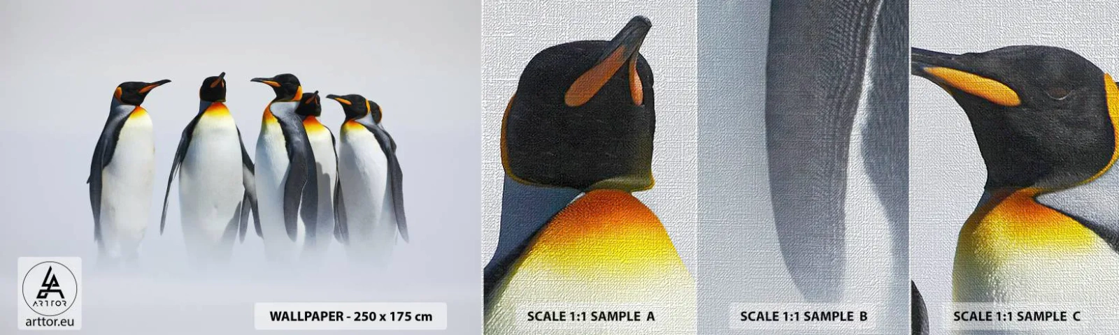 Prøve Fototapet Premium Canvas - Møde i aftenkjole - Dyr, Pingvin, Natur - 100x30 cm