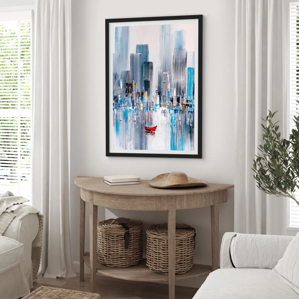 Plakat i sort ramme - Metropolis ved bugten - 70x100 cm