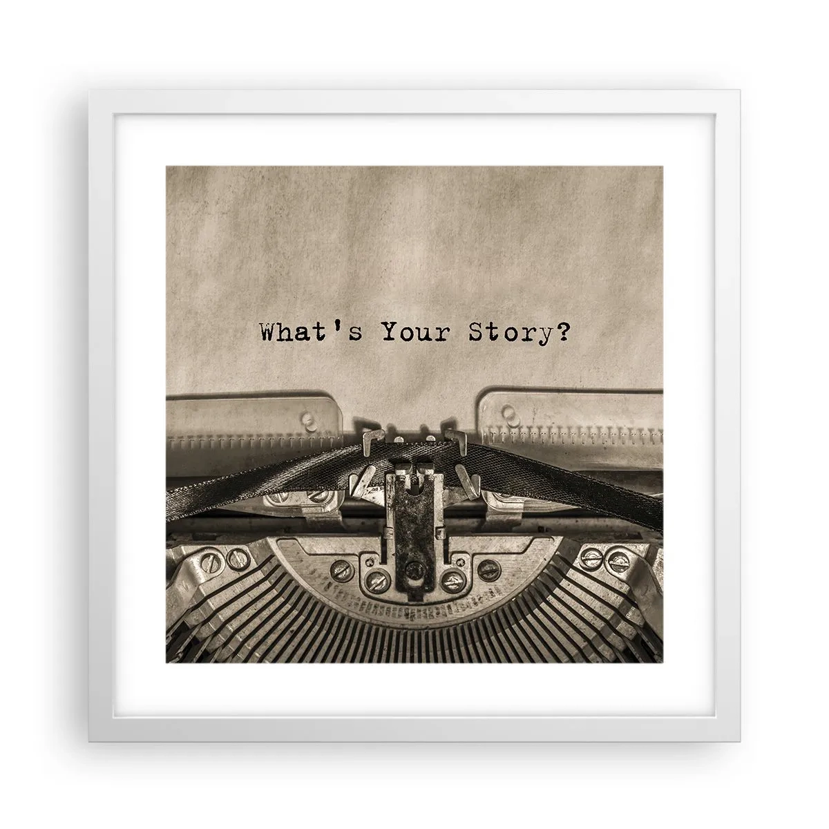 Plakat i hvid ramme - Fortæl mig - 40x40 cm