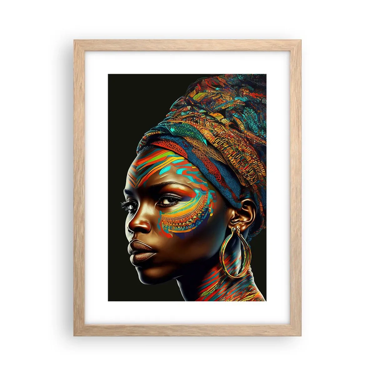 Plakat i ramme af lyst egetræ - Afrikansk dronning - 30x40 cm