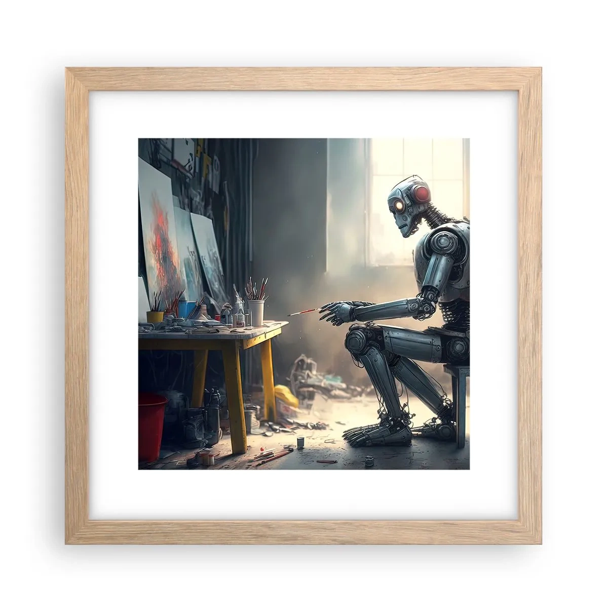 Plakat i ramme af lyst egetræ - Den skabende handling - 30x30 cm