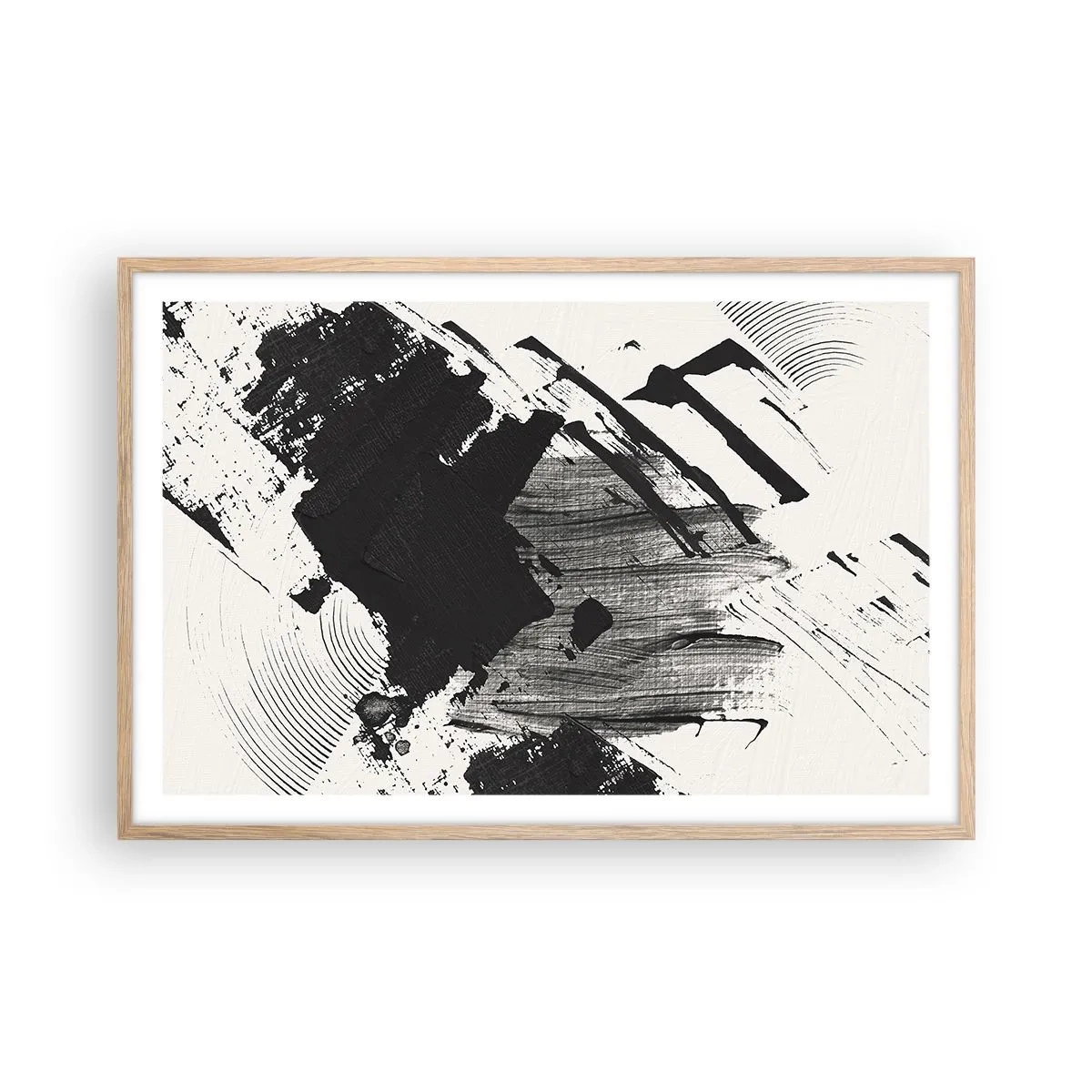 Plakat i ramme af lyst egetræ - Abstraktion - det sortes udtryk - 91x61 cm