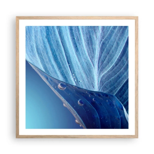 Plakat i ramme af lyst egetræ - Skjulte dråber af blåt - 60x60 cm