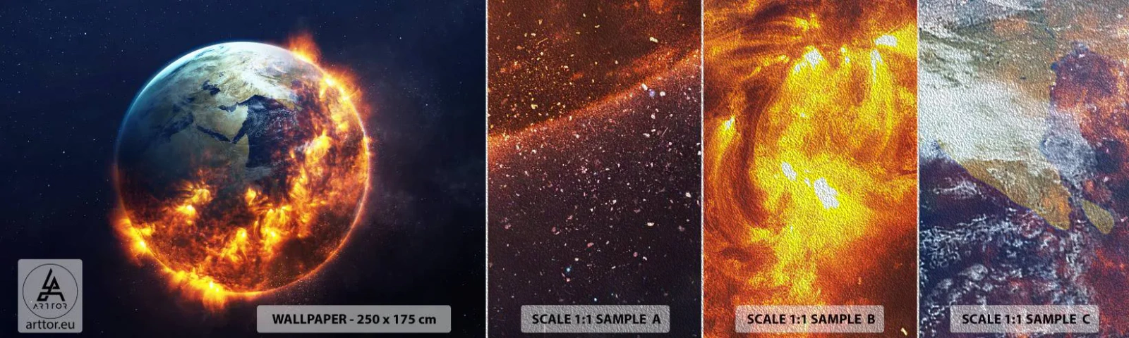 Prøve Fototapet Premium Sand - Apokalypsens flamme - Kosmos, Jorden, Ildflammer - 100x30 cm