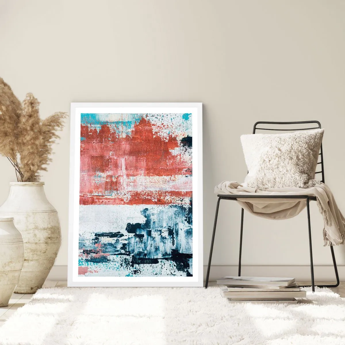 Plakat i hvid ramme - Abstrakt halvt og halvt - 61x91 cm