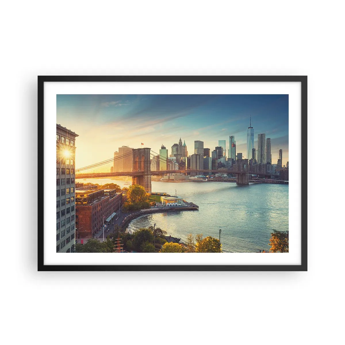 Plakat i sort ramme - Den store bys daggry - 70x50 cm